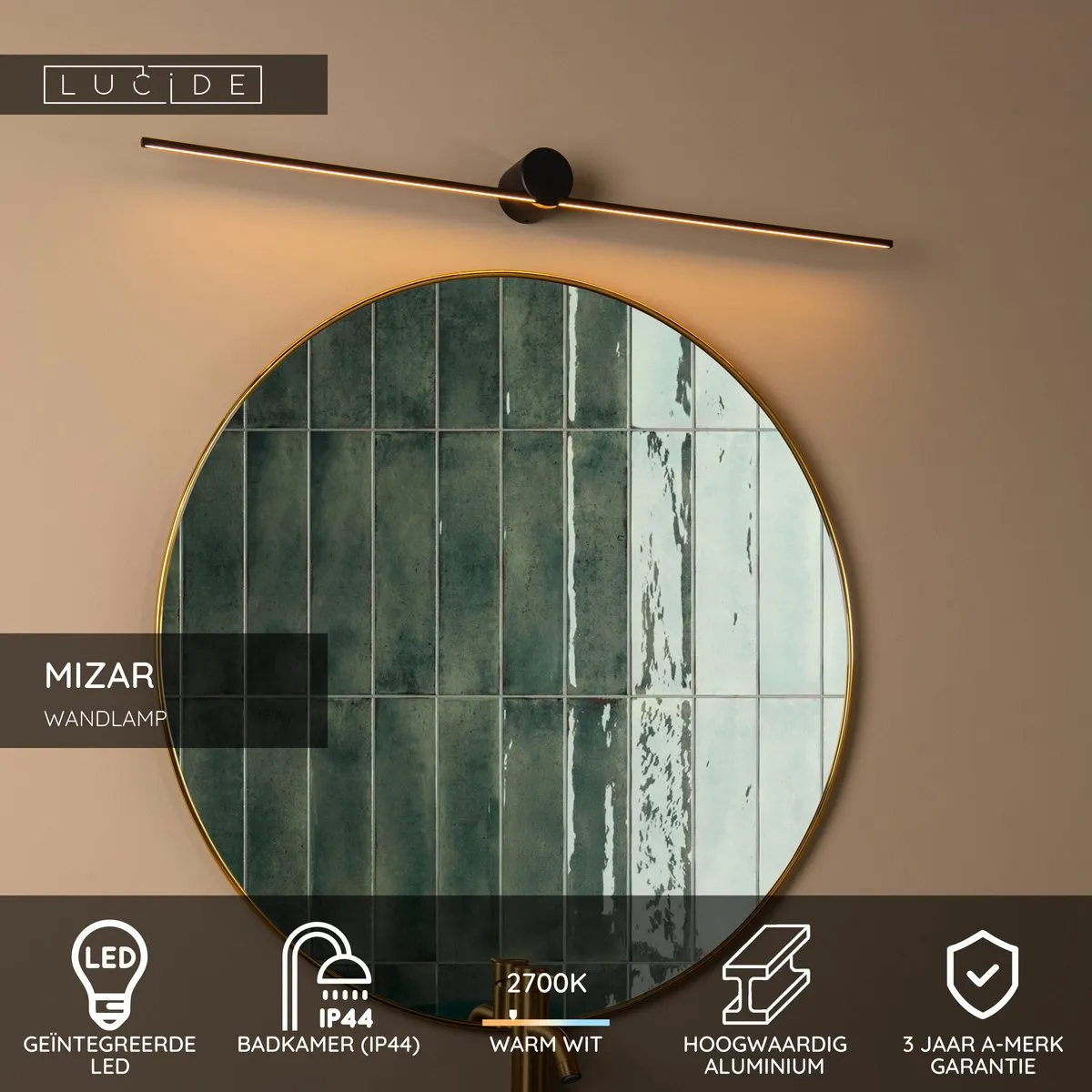 Lucide MIZAR Wandlamp Badkamer LED 11W IP44 - Zwart