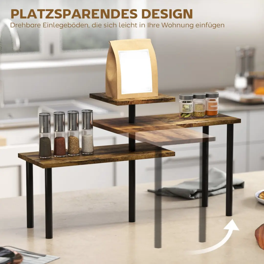 Homcom Keukenopbergrek Spaanplaat 40x18x36,5cm - 3 Vakken - Bruin - afbeelding 6 van 6