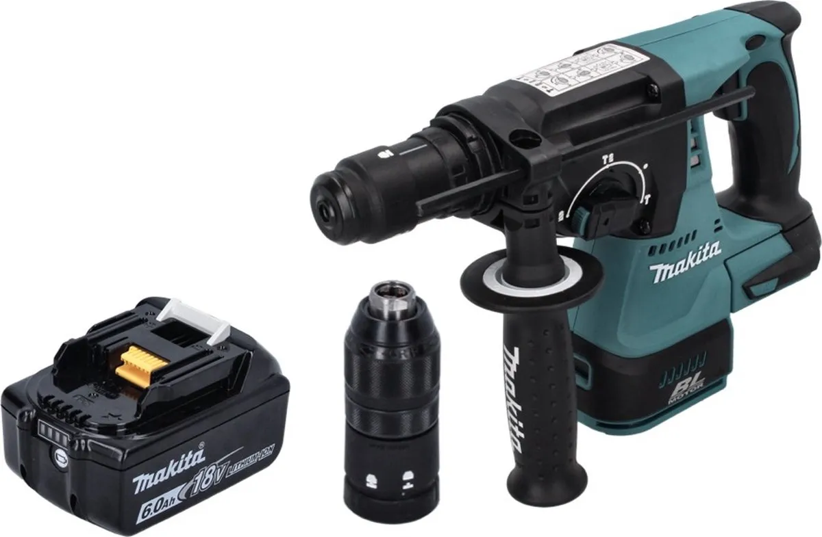 Makita DHR 243 G1 Accu-boorhamer 18V SDS-plus - 24mm Beton - 1x 6,0Ah Accu - afbeelding 4 van 5