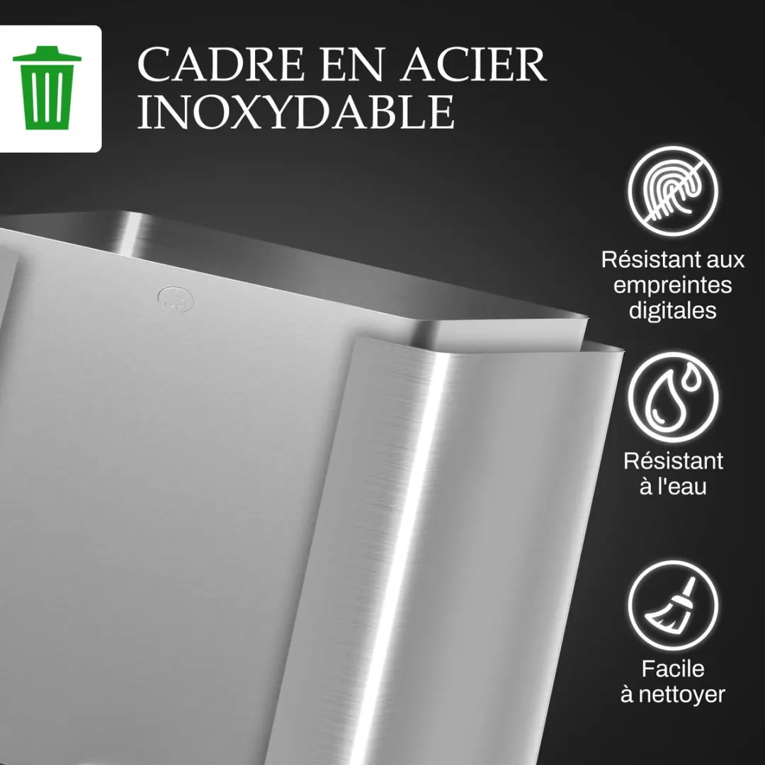 Homcom Prullenbak Roestvrij Staal 40L - 45,8x36x67,6cm - Zilver
