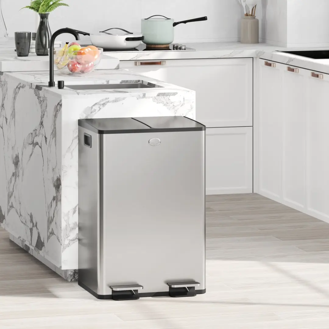 Homcom Prullenbak Roestvrij Staal 40L - 45,8x36x67,6cm - Zilver