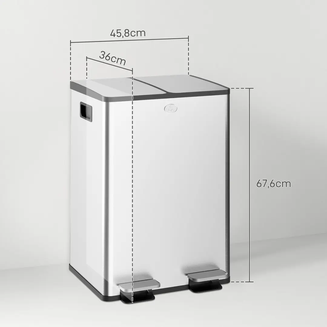 Homcom Prullenbak Roestvrij Staal 40L - 45,8x36x67,6cm - Zilver