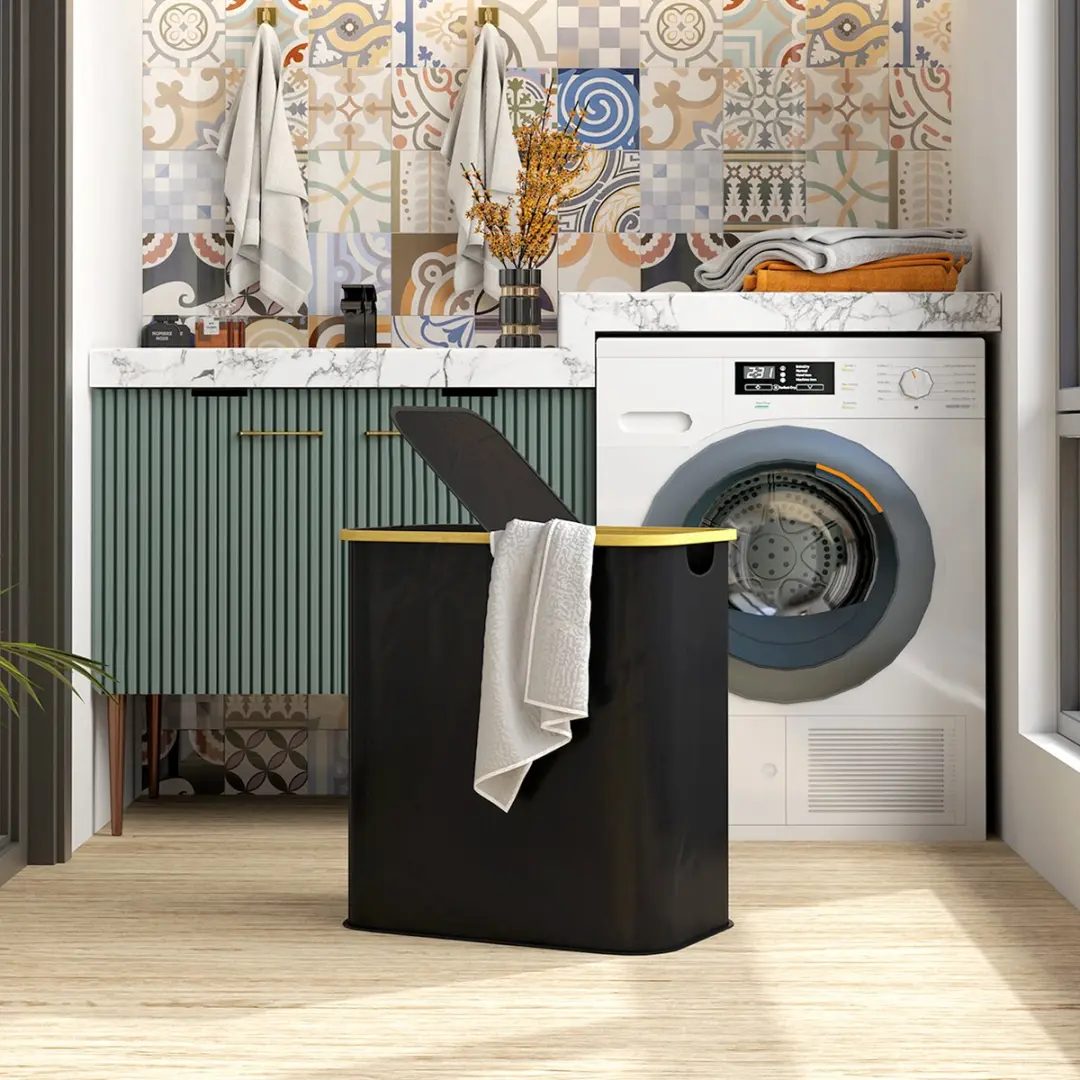 Homcom Wasmand 850-320V00BK - 80L - 2 Vakken - Zwart