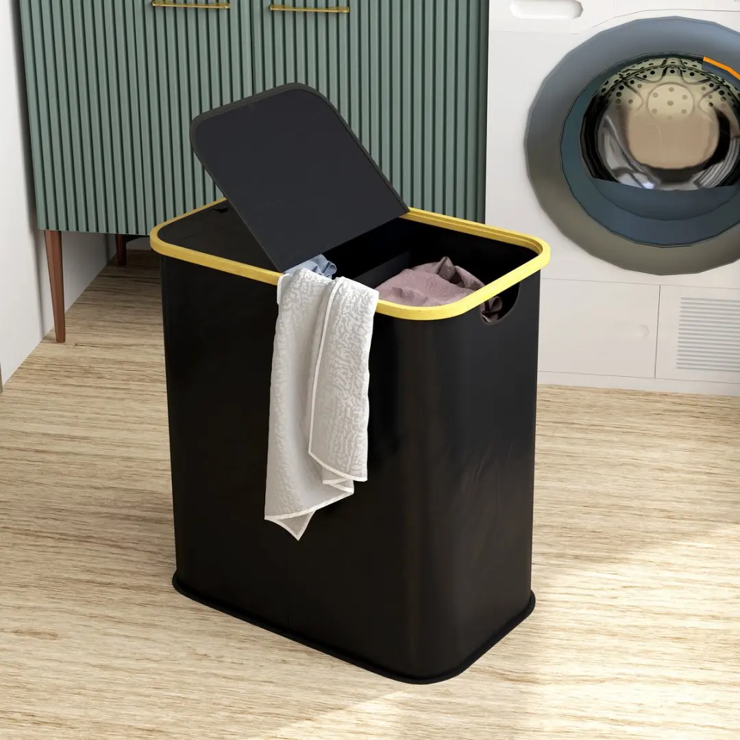Homcom Wasmand 850-320V00BK - 80L - 2 Vakken - Zwart