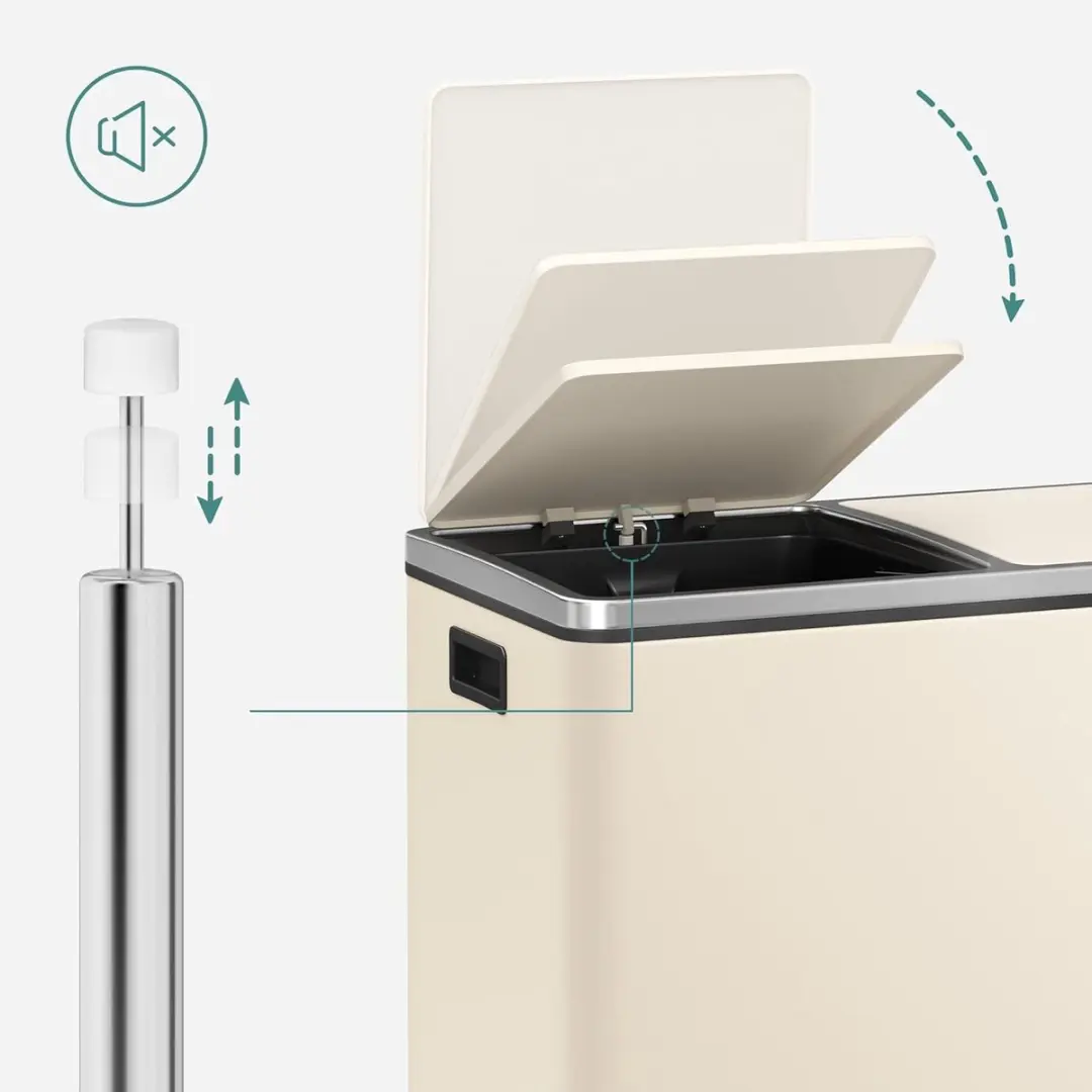 Songmics Vuilnisbak 2x30L - 2 Emmers met Pedalen - 15 Zakken - Crème