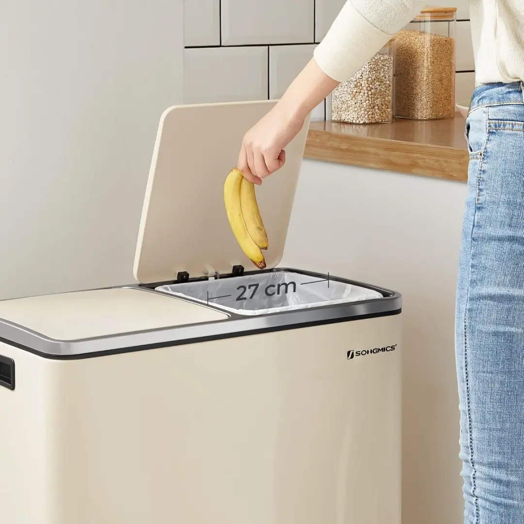 Songmics Vuilnisbak 2x30L - 2 Emmers met Pedalen - 15 Zakken - Crème
