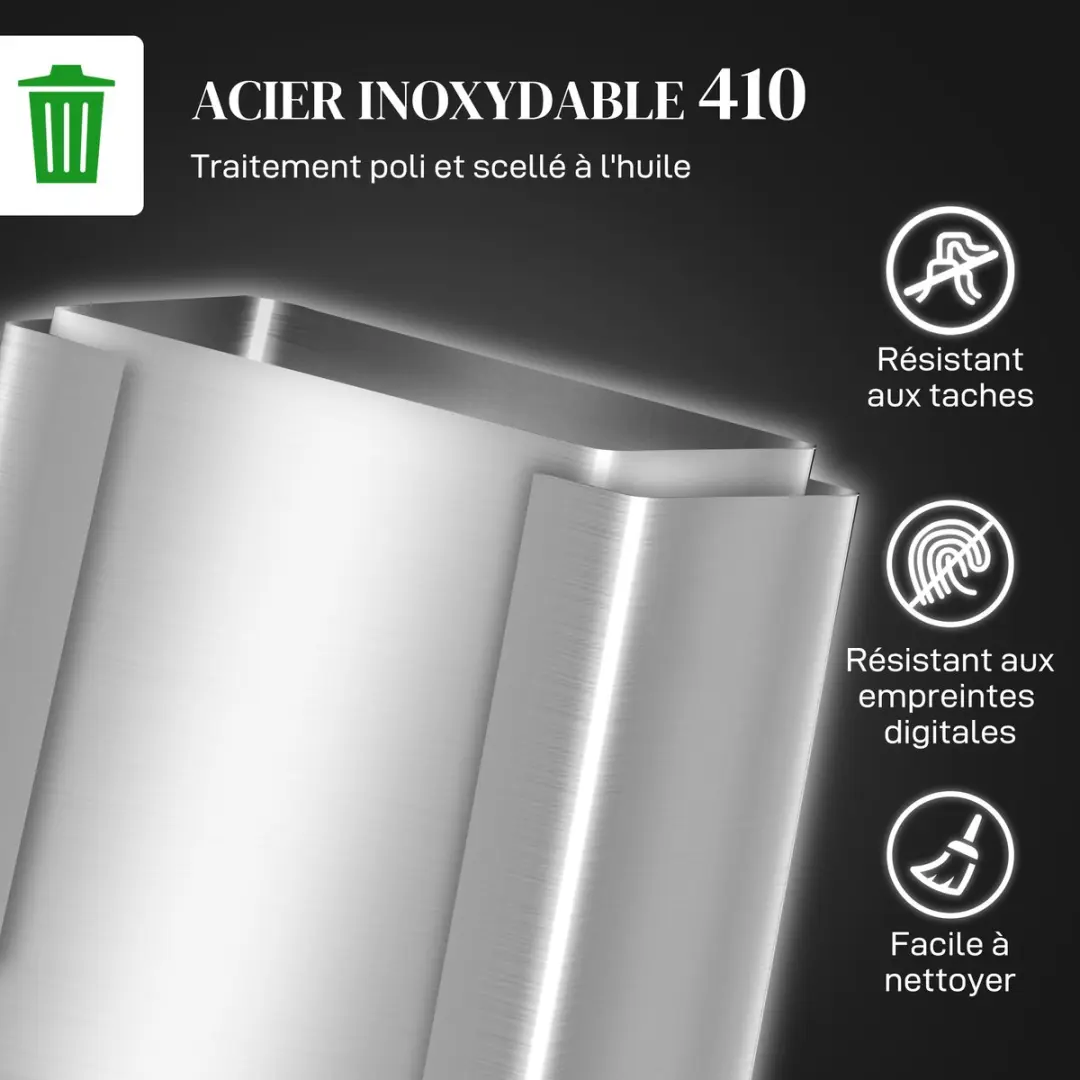 Homcom Roestvrijstalen Prullenbak 60L - 47,7x37,5x66,8cm - Zilver