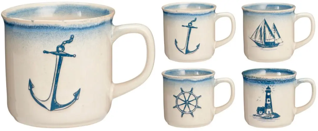 Bellatio Design Koffie/Thee Mok Nautic - 12 Stuks - 300ml - Aqua