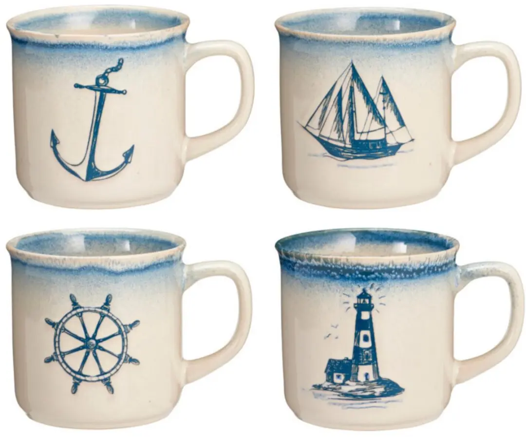 Bellatio Design Koffie/Thee Mok Nautic - 12 Stuks - 300ml - Aqua