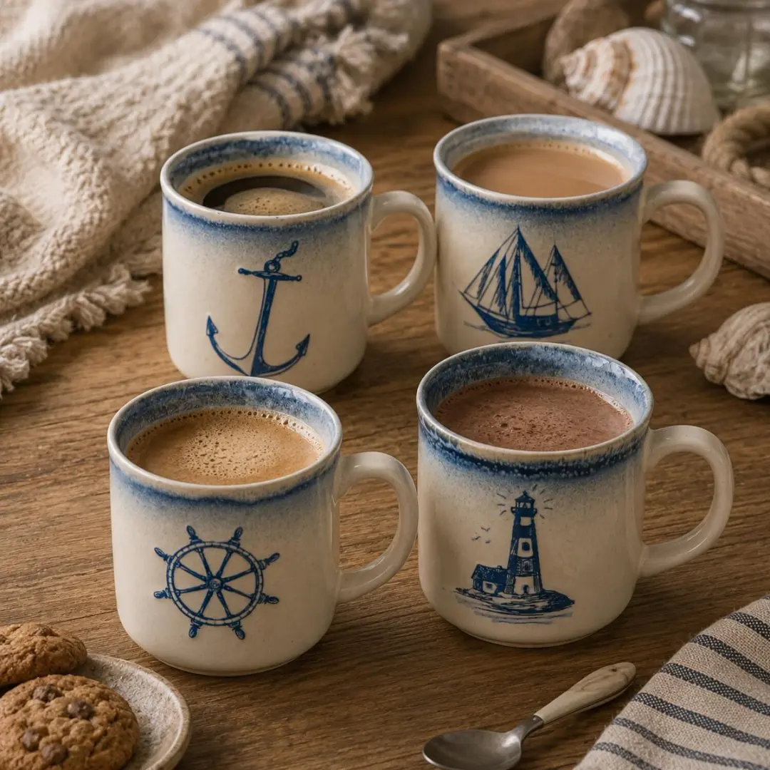 Bellatio Design Koffie/Thee Mok Nautic - 12 Stuks - 300ml - Aqua