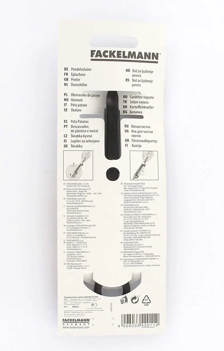 Fackelmann Groenteschiller 16,5cm - Links/Rechts - Wit/Zwart