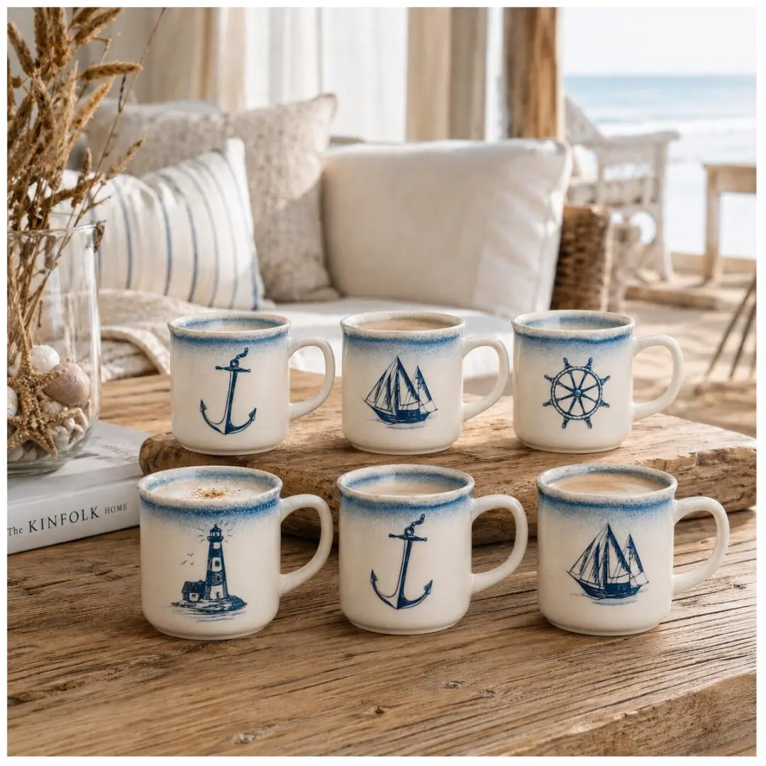 Bellatio Design Nautic Mokken - 4 Stuks 300ml - Aqua
