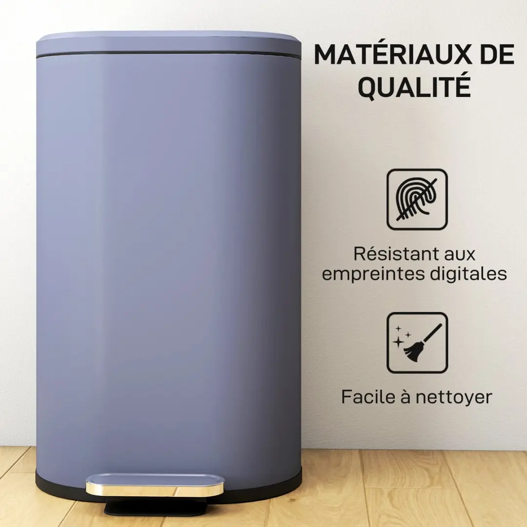 Homcom Prullenbak PP 40L - 36,5x31x61cm Grijs