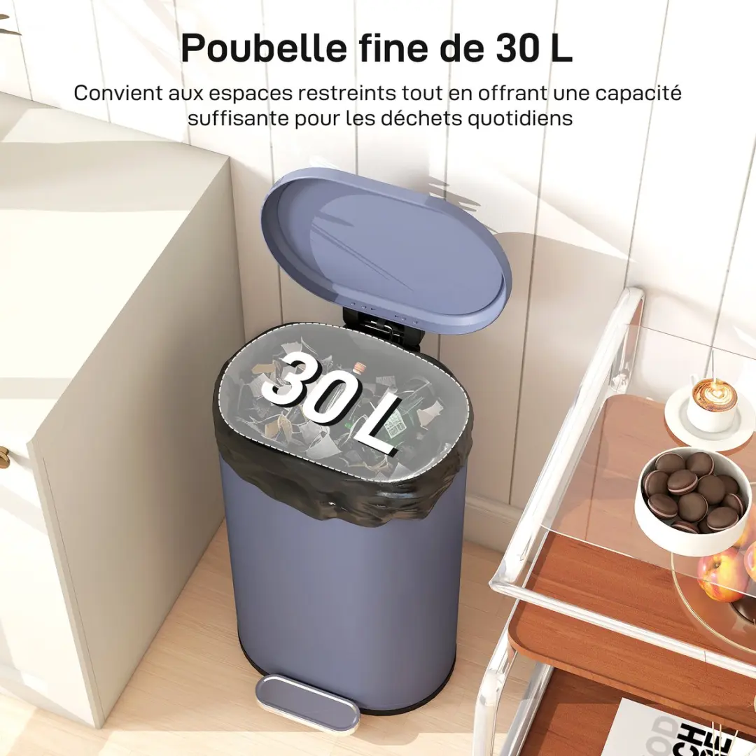 Homcom Prullenbak PP 40L - 36,5x31x61cm Grijs