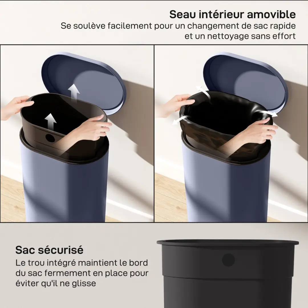 Homcom Prullenbak PP 40L - 36,5x31x61cm Grijs