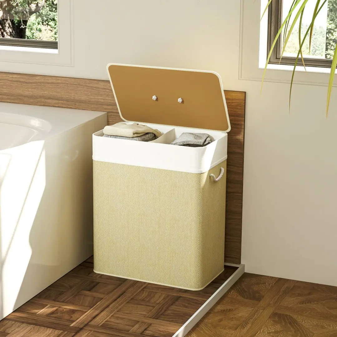 Homcom Wasmand Bamboe 52x32x63cm - Wit