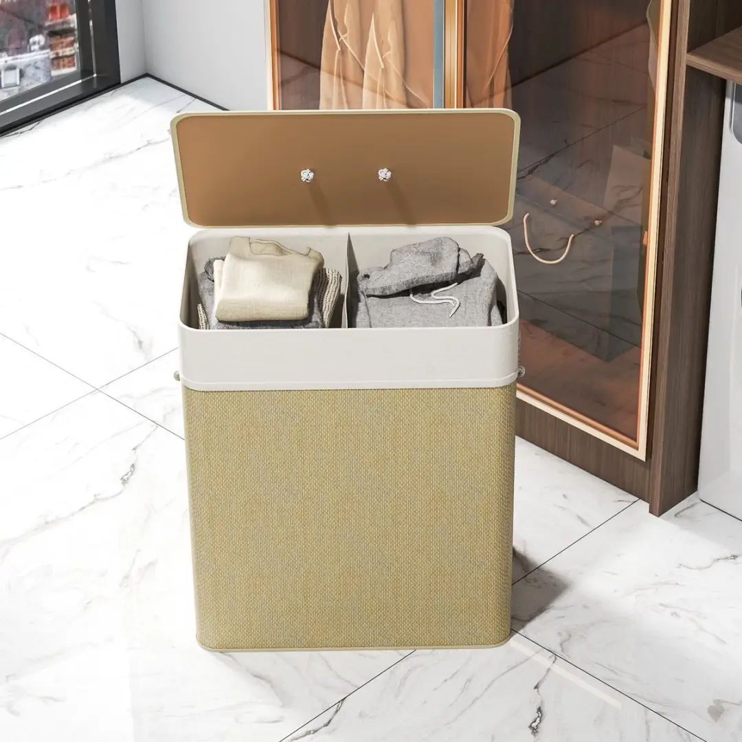 Homcom Wasmand Bamboe 52x32x63cm - Wit