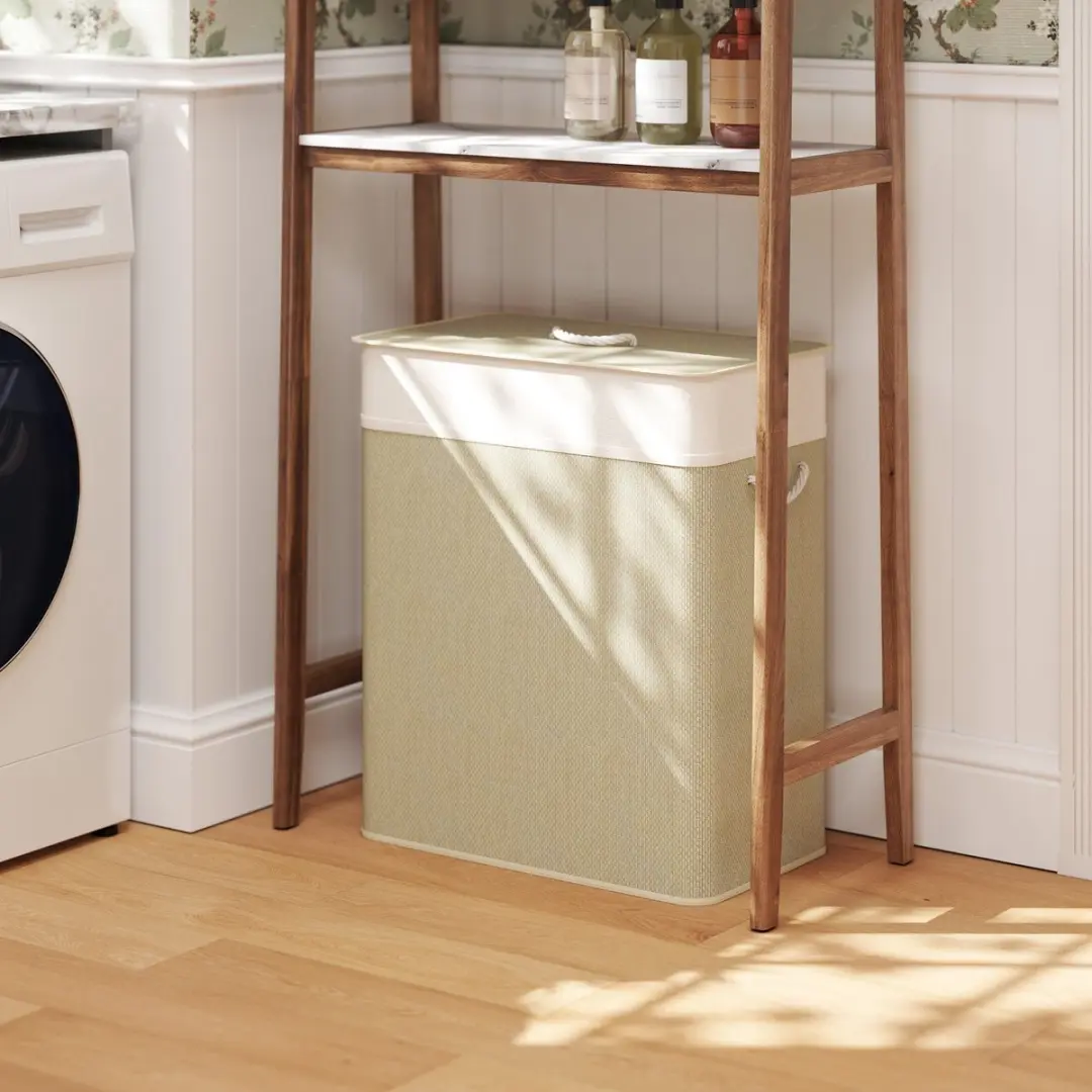Homcom Wasmand Bamboe 52x32x63cm - Wit