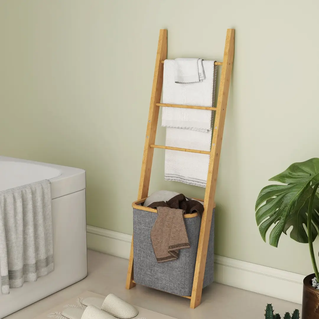 Homcom Bamboe Badkamerrek 43x35x133cm - Grijs