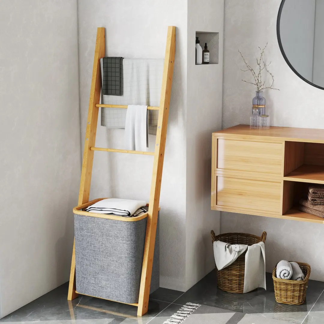 Homcom Bamboe Badkamerrek 43x35x133cm - Grijs