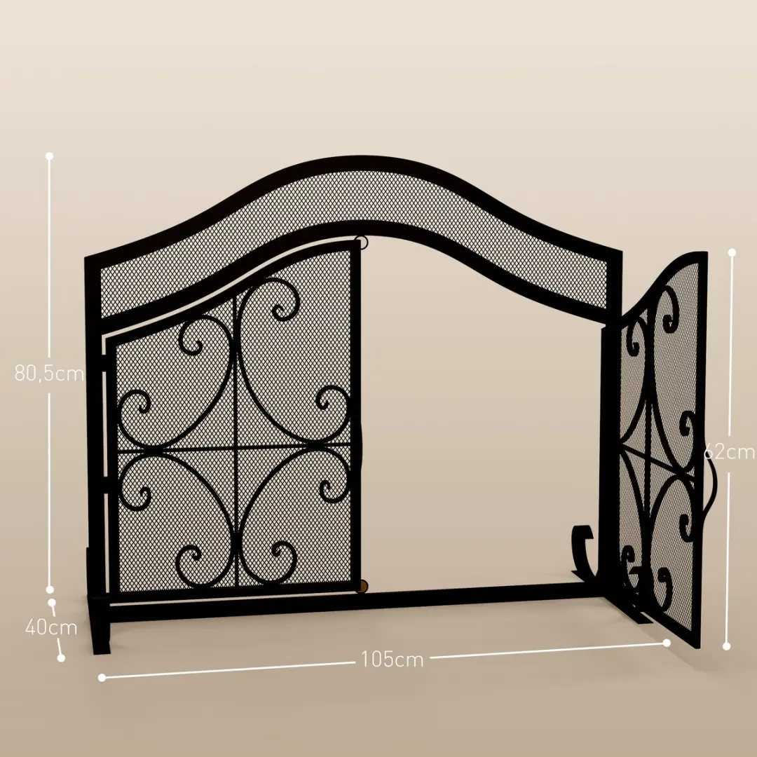 Homcom Haardscherm 105x40x80,5cm - Staal - Zwart