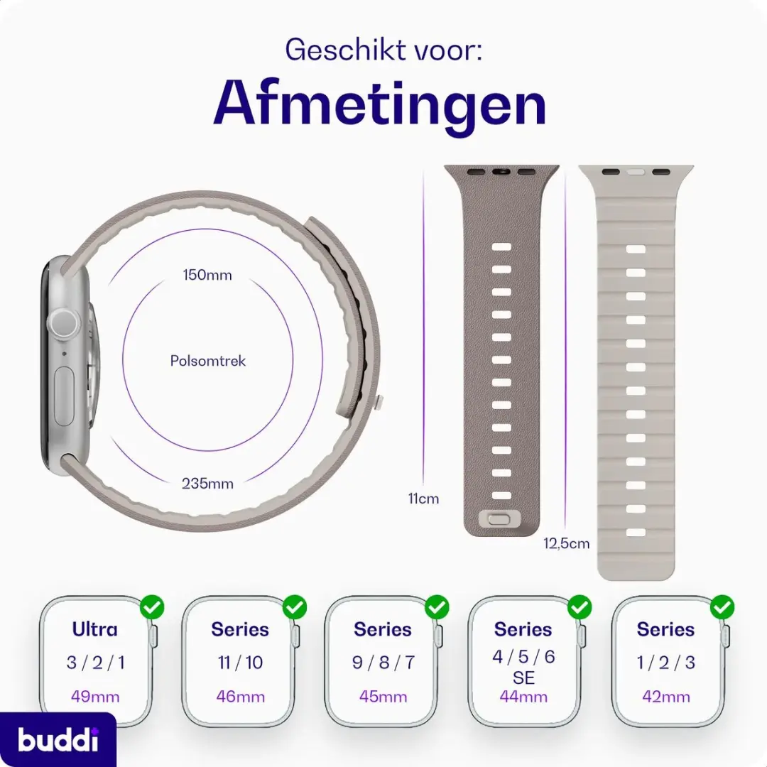 Buddi Luno Magnetisch Apple Watch Bandje 49/46/45/44mm - Taupe