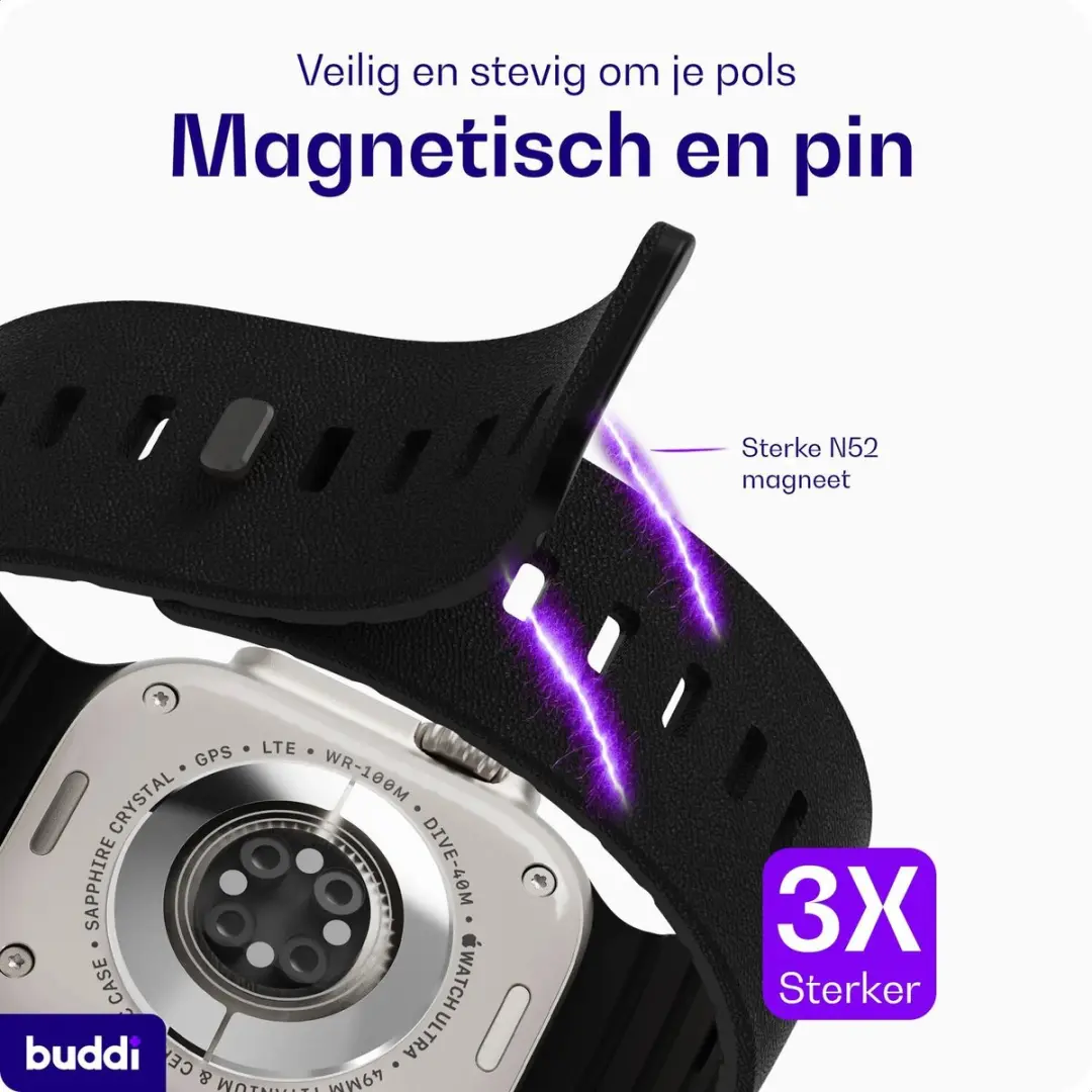 Buddi Luno Magnetisch Apple Watch Bandje 38/40/41/42mm - Zwart