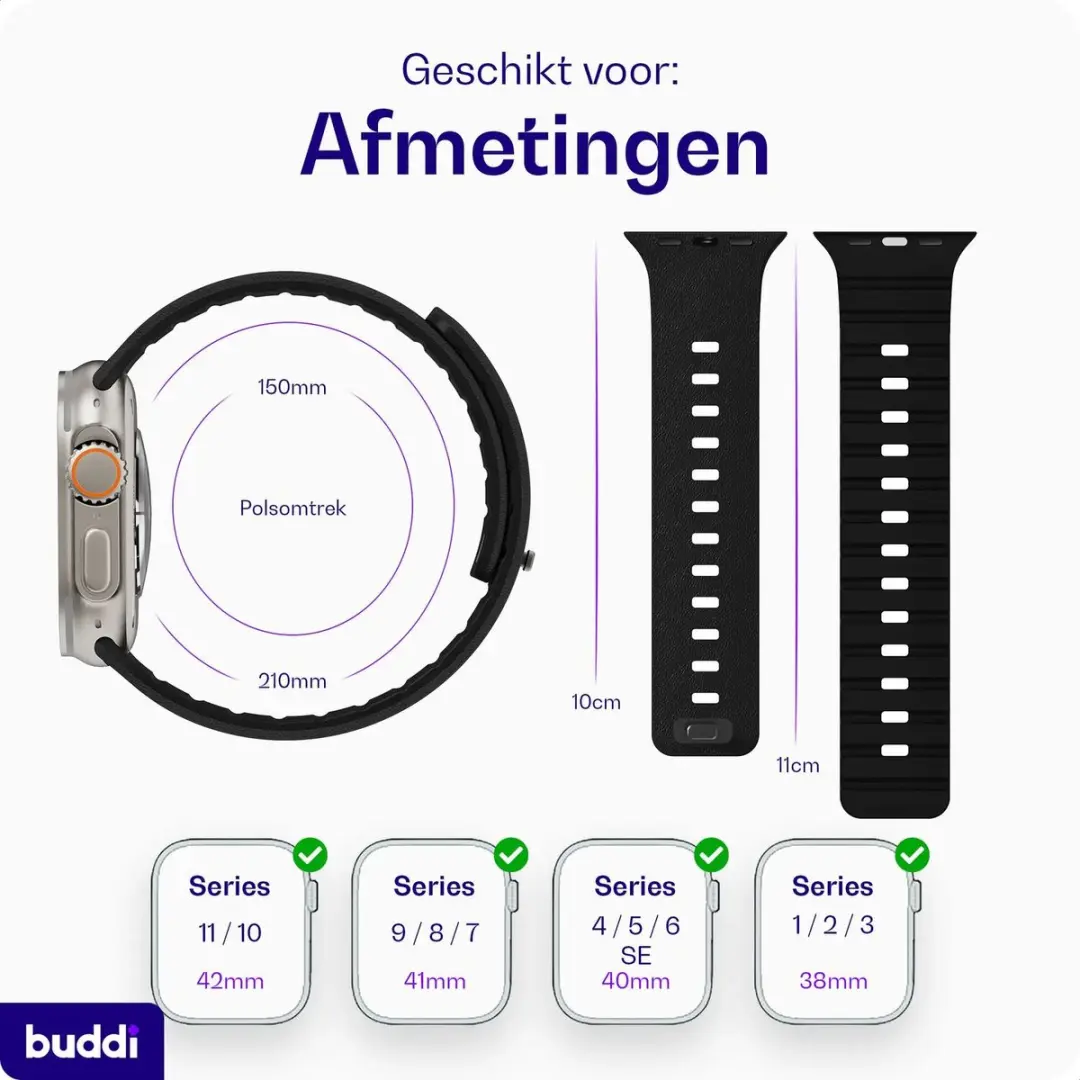 Buddi Luno Magnetisch Apple Watch Bandje 38/40/41/42mm - Zwart