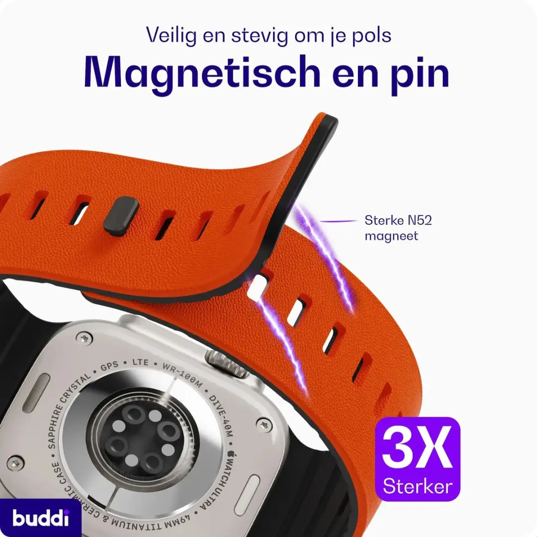 Buddi Luno Magnetisch Apple Watch Bandje 49/45/44mm - Oranje