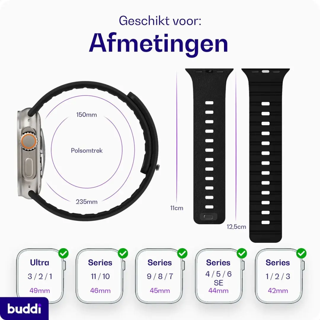 Buddi Luno Magnetisch Apple Watch Bandje 49/46/45/44mm - Zwart