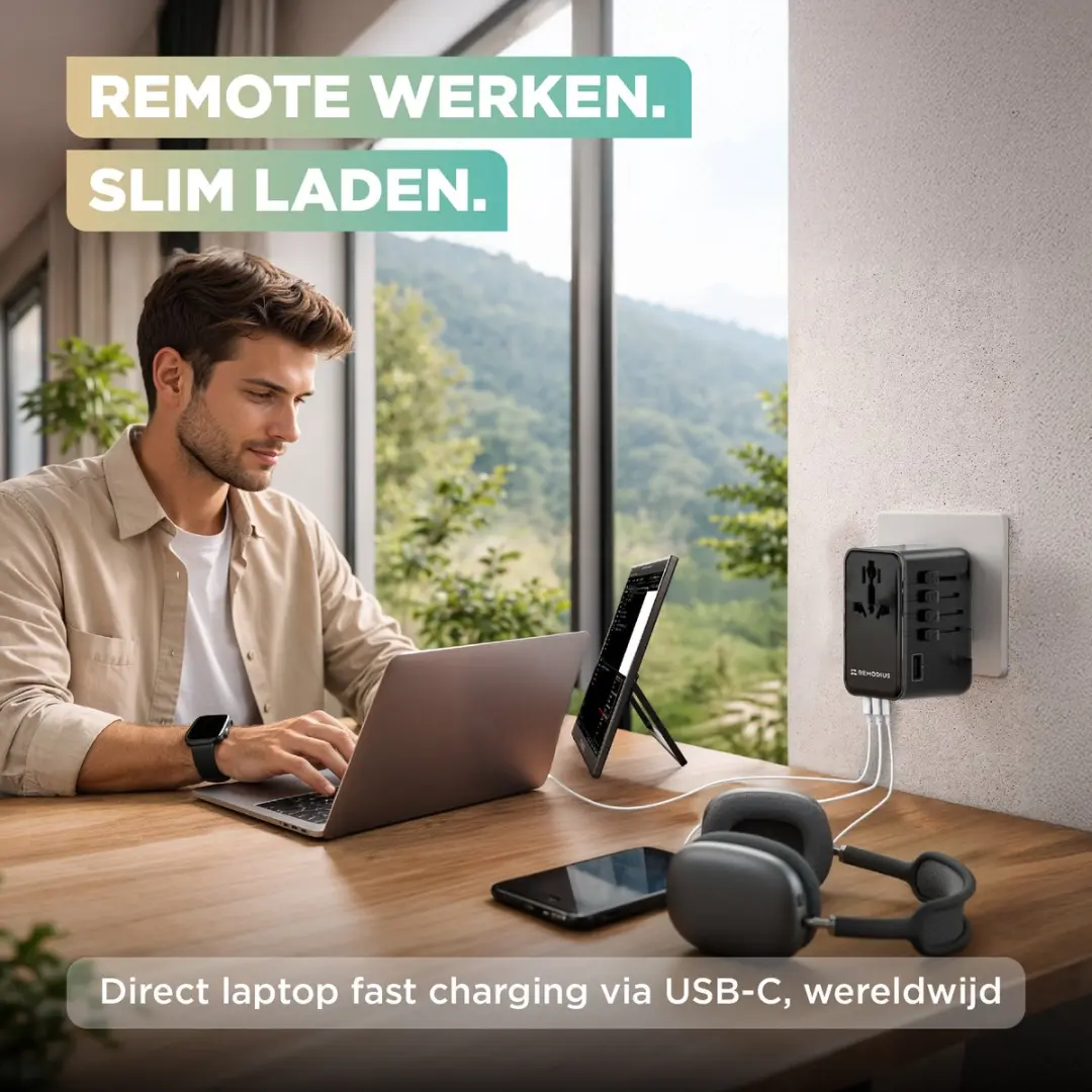 Remodius Wereldstekker PRO - 4x USB - PD100W - Wereldwijd