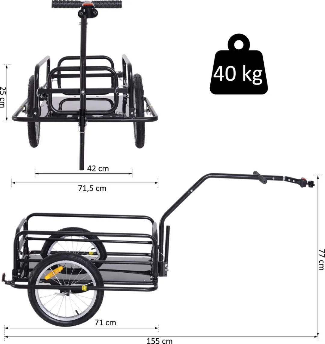 Homcom Opvouwbare Fietskar - Zwart - afbeelding 5 van 6