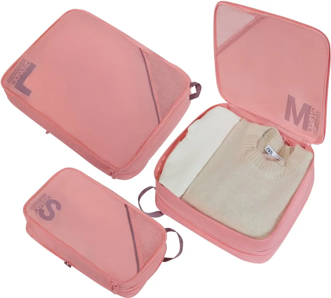 American Tourister Packing Cube Set S/M/L - 3 Stuks - 45x34x11cm - Pink Mauve - afbeelding 2 van 6