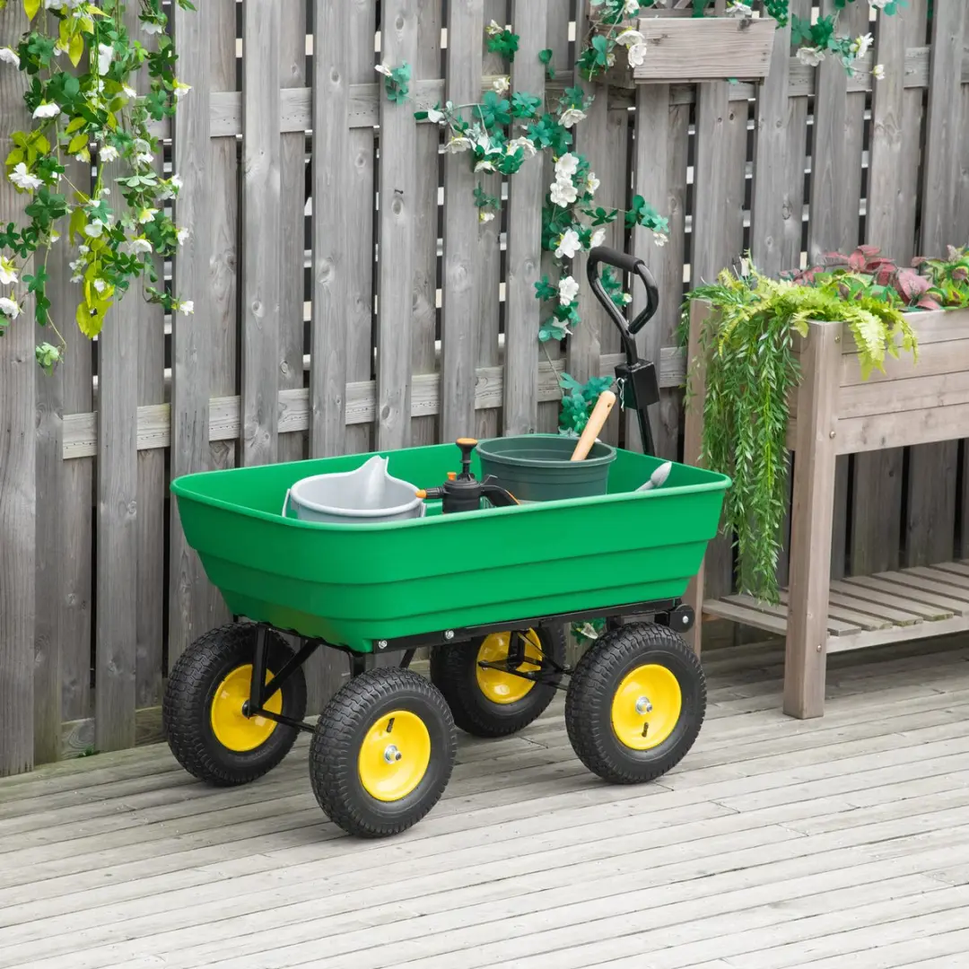 Outsunny Tuinkar 118x58x102cm Kunststof - Groen