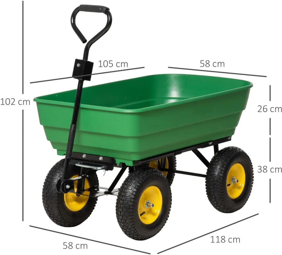 Outsunny Tuinkar 118x58x102cm Kunststof - Groen - afbeelding 6 van 6