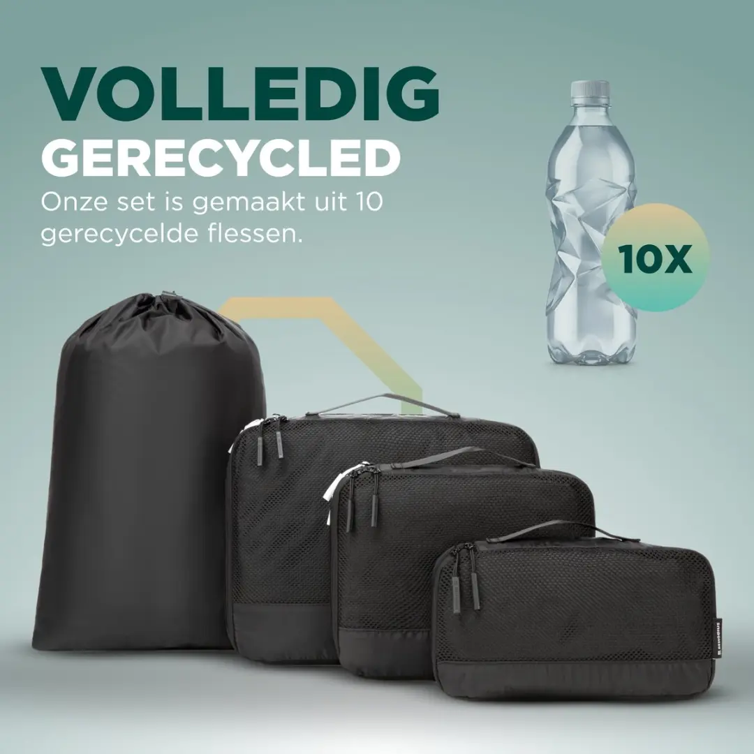 Remodius Compression Packing Cubes 4-delig - Gerecycled - Zwart