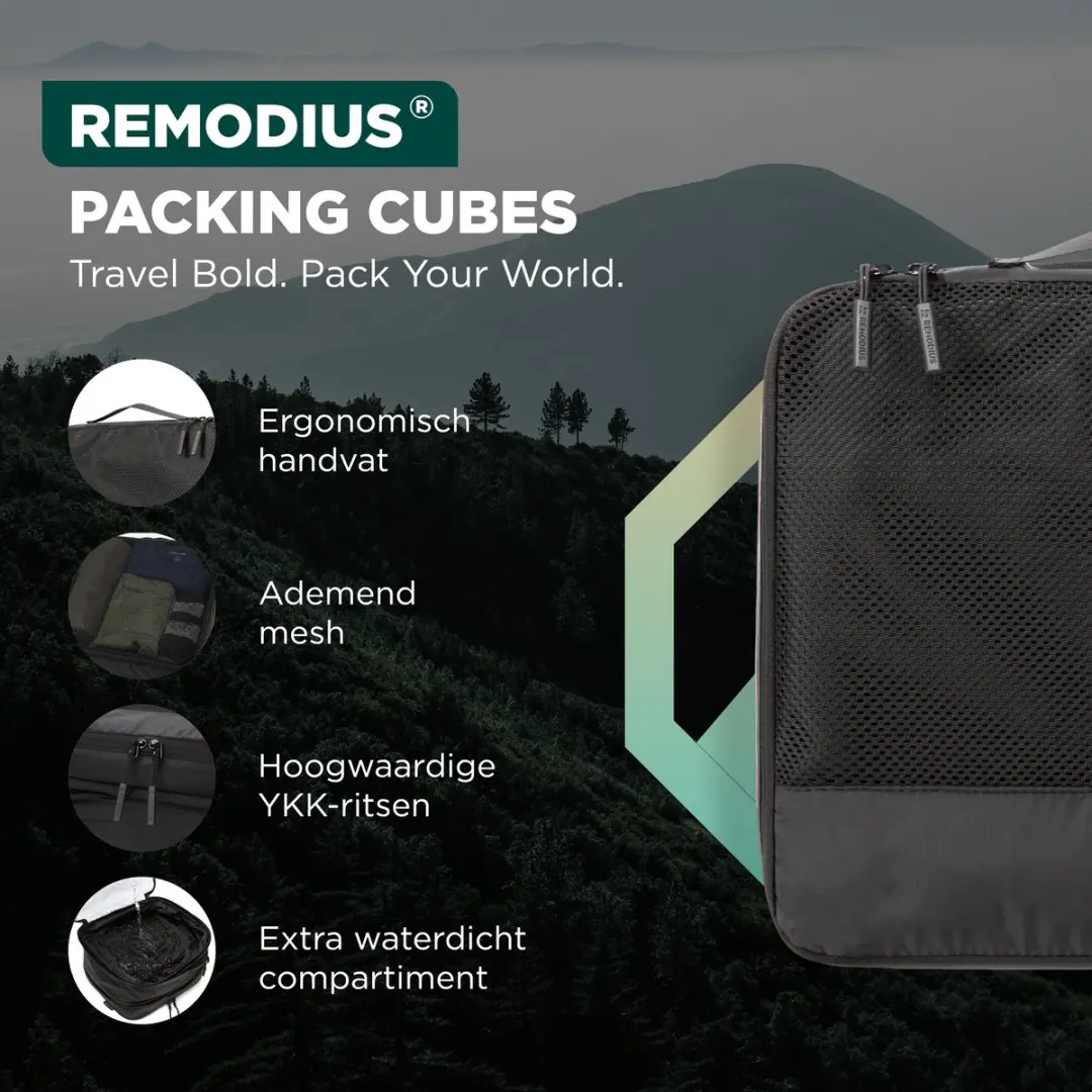 Remodius Compression Packing Cubes 4-delig - Gerecycled - Zwart