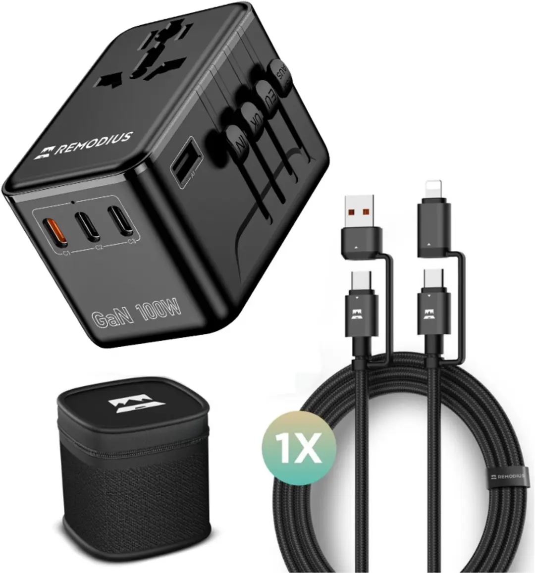 Remodius Wereldstekker PRO UniCharge Oplaadkabel - 100W USB-C - 4 Poorten