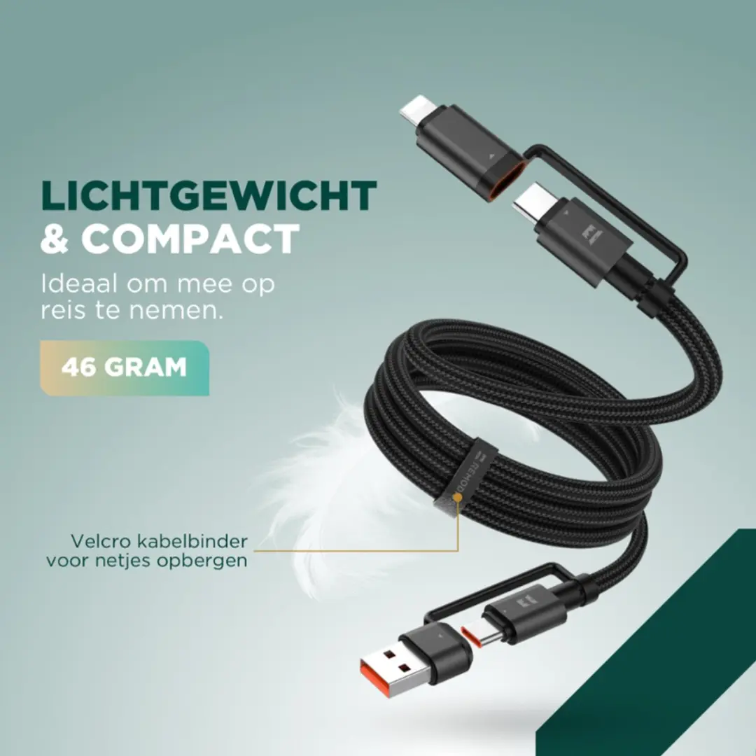 Remodius Wereldstekker PRO UniCharge Oplaadkabel - 100W USB-C - 4 Poorten