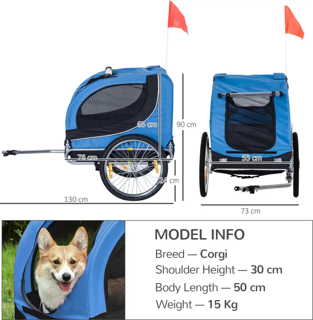 Pawhut Hondenkar Fiets Blauw/Zwart - Opvouwbaar