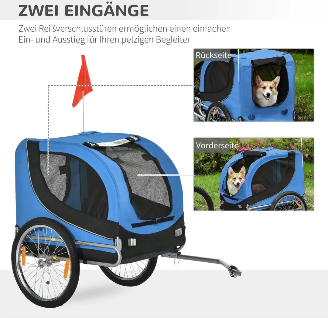 Pawhut Hondenkar Fiets Blauw/Zwart - Opvouwbaar