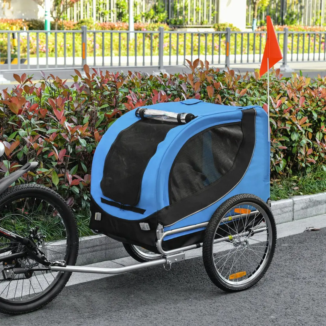 Pawhut Hondenkar Fiets Blauw/Zwart - Opvouwbaar