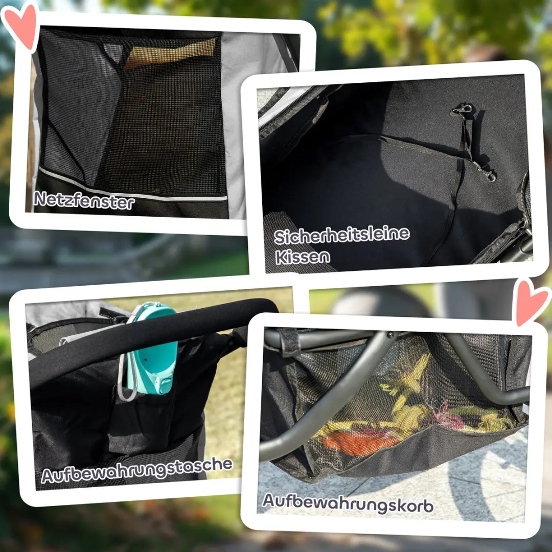 Pawhut Hundewagen Jogger - Klapbaar 10kg - 3 Gummiräder - Grijs