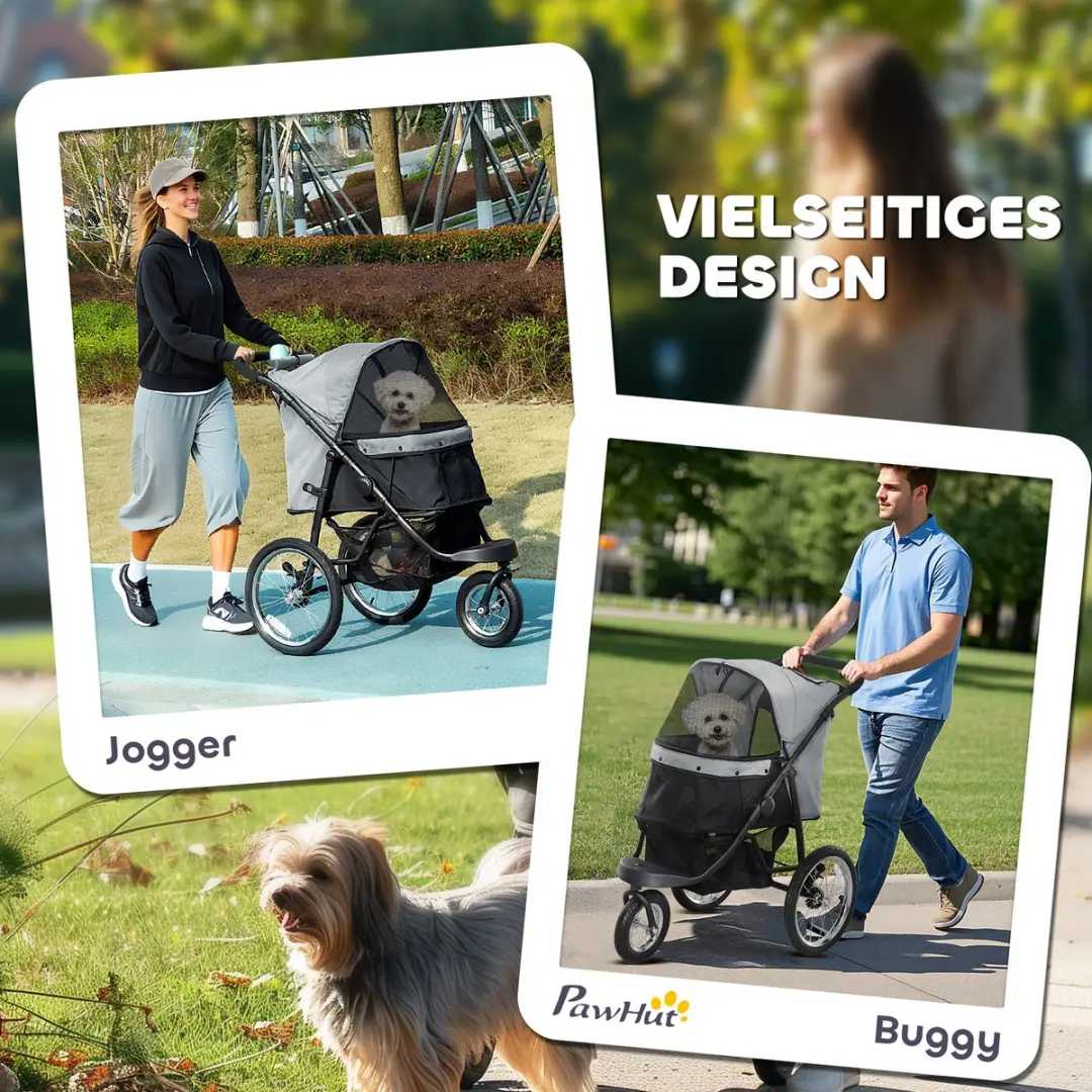 Pawhut Hundewagen Jogger - Klapbaar 10kg - 3 Gummiräder - Grijs