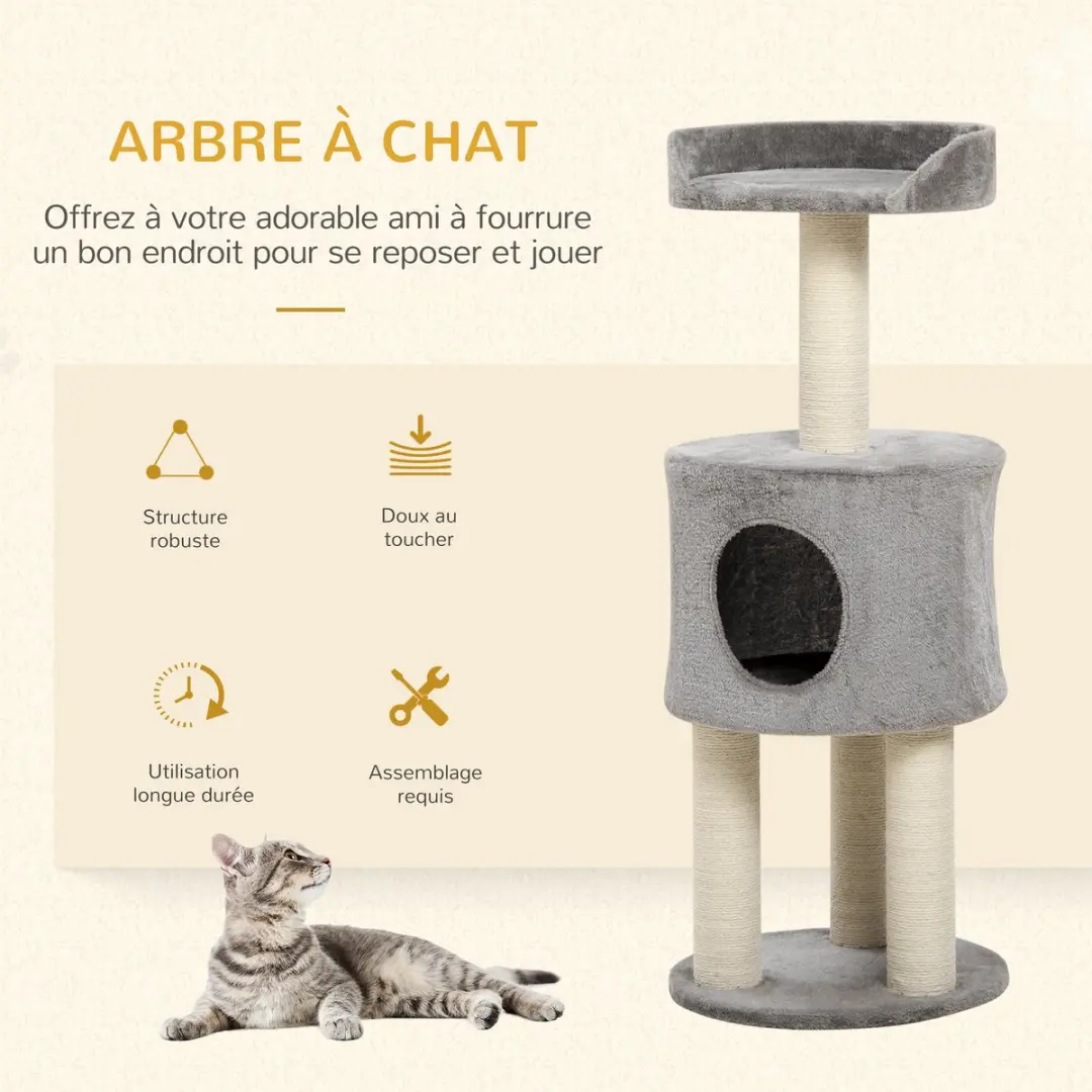 Pawhut Kattenboom - 40x40x103cm - Grijs