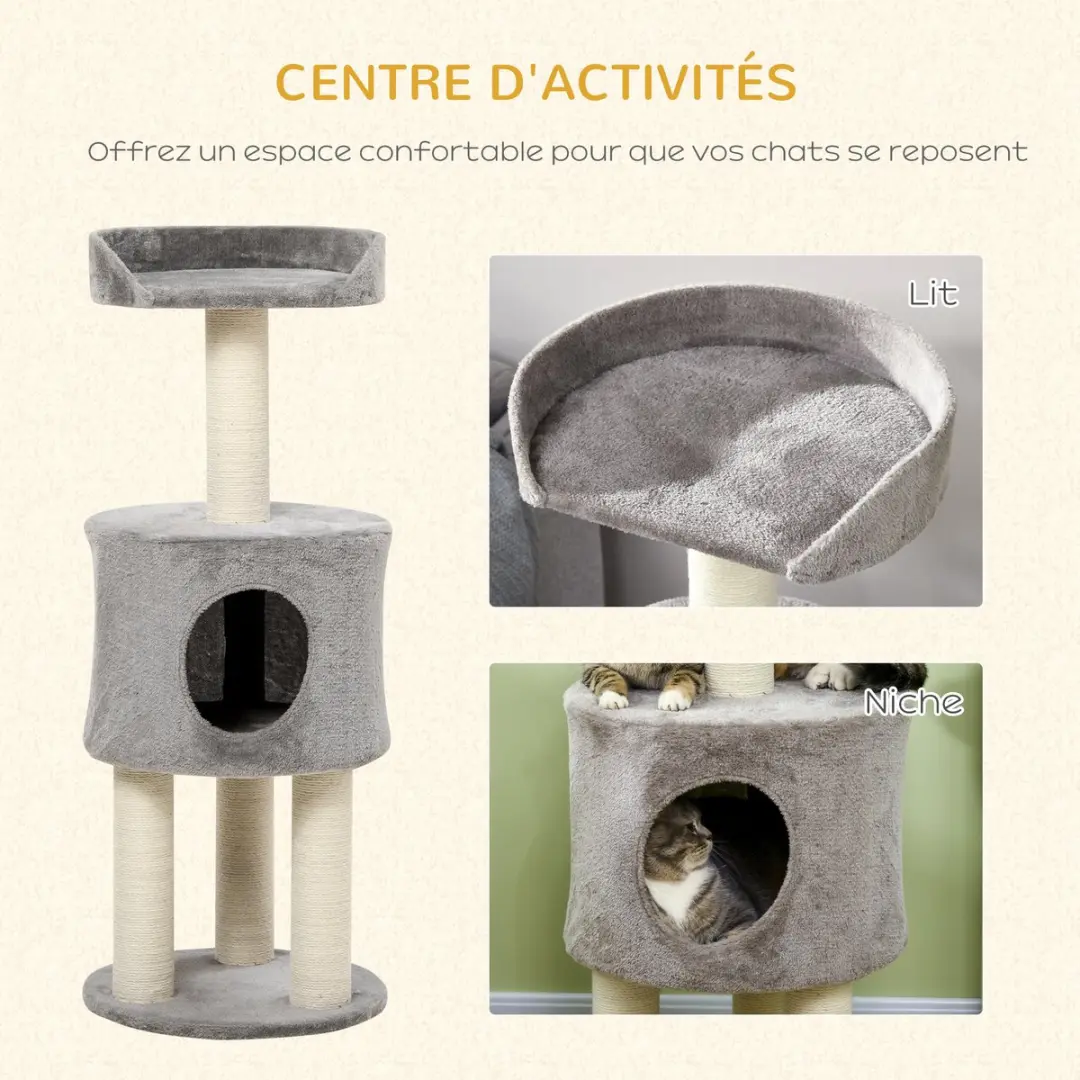 Pawhut Kattenboom - 40x40x103cm - Grijs - afbeelding 6 van 6