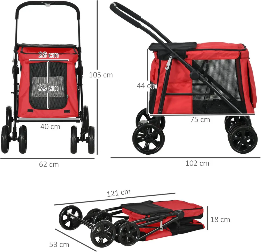 Pawhut Hondenbuggy Oxford-stof - 102x62x105cm Rood