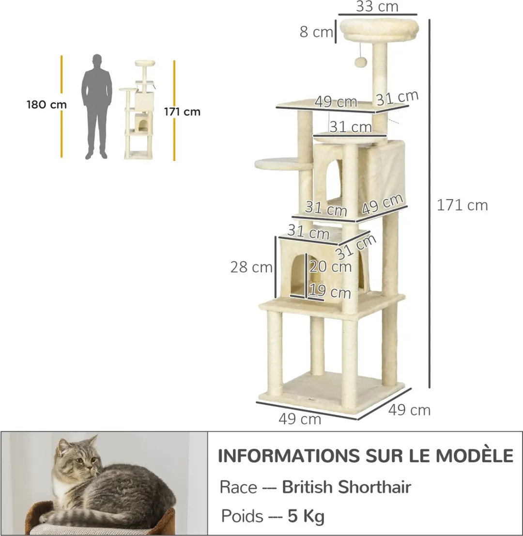 Pawhut Kattenboom 49x49x171cm Beige