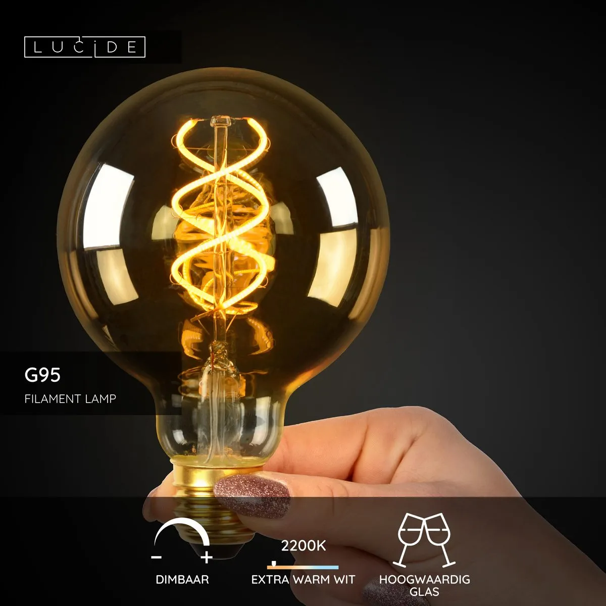 Lucide G95 LED Filamentlamp 4,9W 2200K