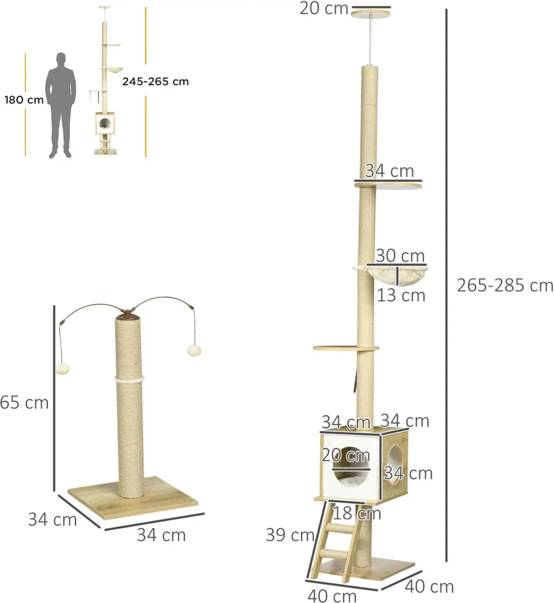 Pawhut Kattenboom 40x40x285cm - Bruin